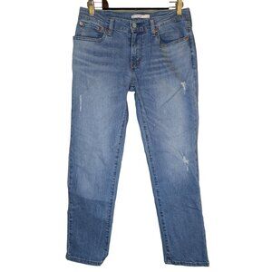 Levis Womens Boyfriend Distressed Jeans Size 27 Blue Light Wash Mid Rise Stretch